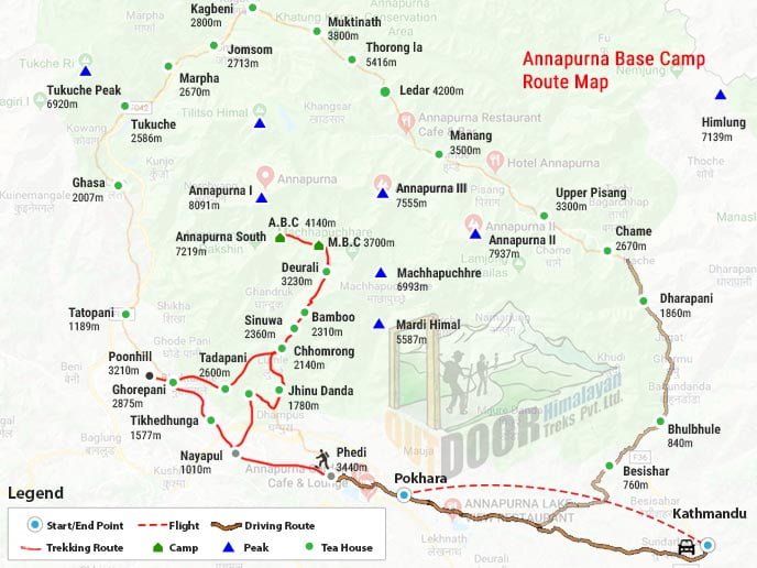 Annapurna Base Camp Trek Route Map