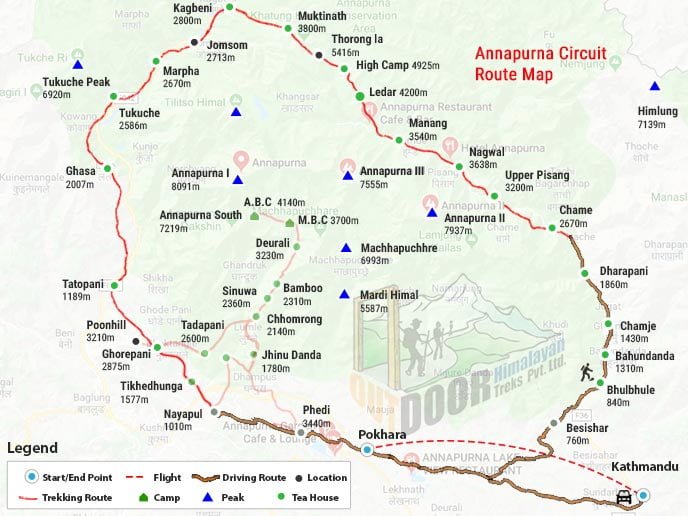 Annapurna Circuit Trek Map