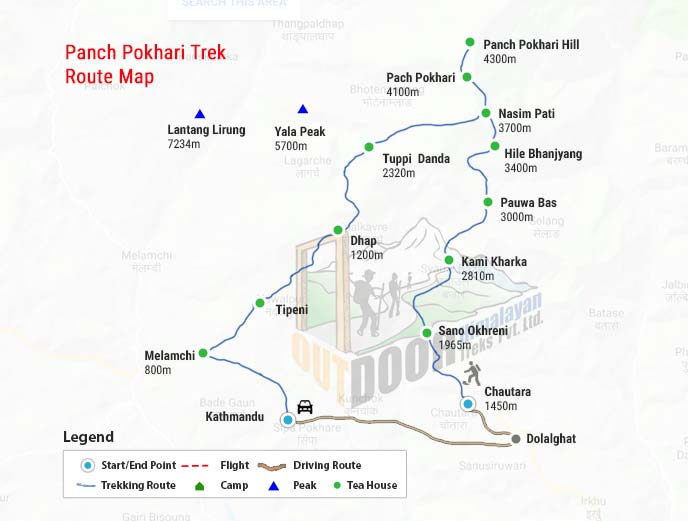 panch pokhari trek map