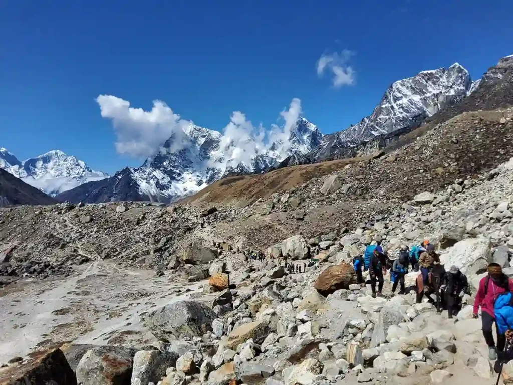 Everest base camp trek itinerary: complete day by day (12 days) 4 trekkers at lobuche